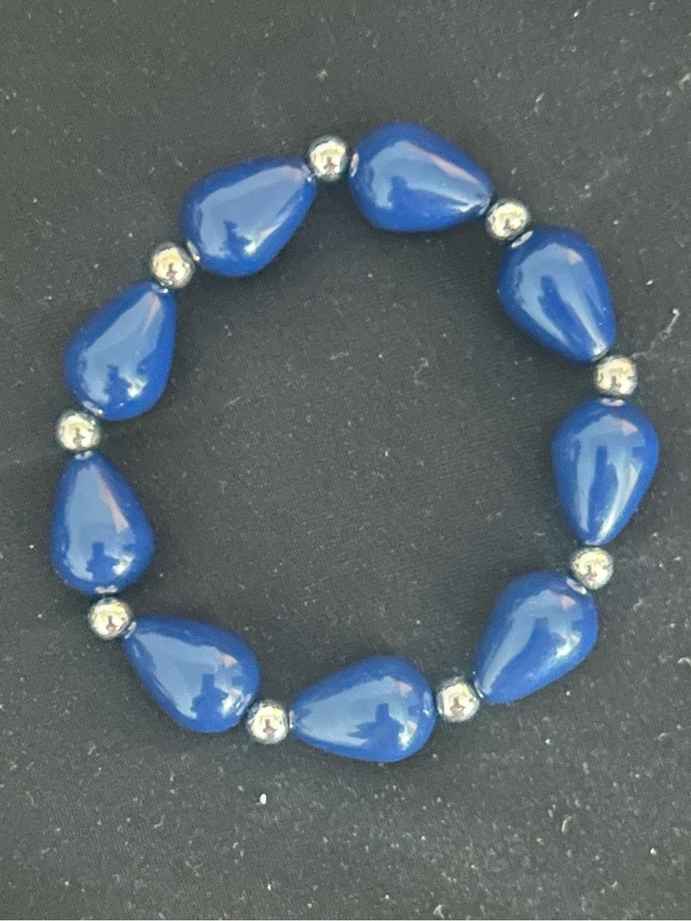 $5 add on Blue Teardrop Bead Stretch Bracelet Women Jewelry Royal deep silver